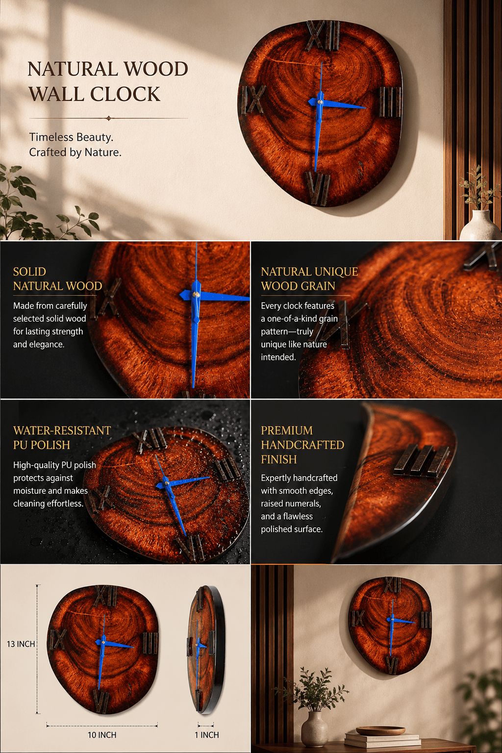 KathValo Handmade Wooden Wall Clock - KathValo