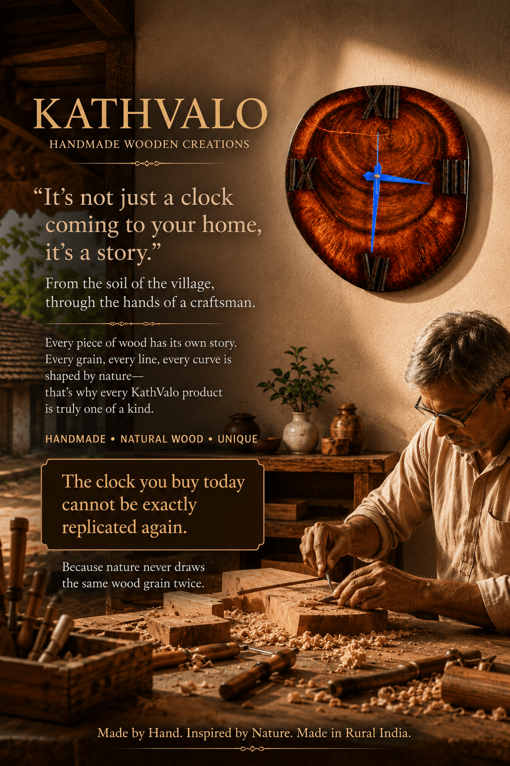 KathValo Handmade Wooden Wall Clock - KathValo