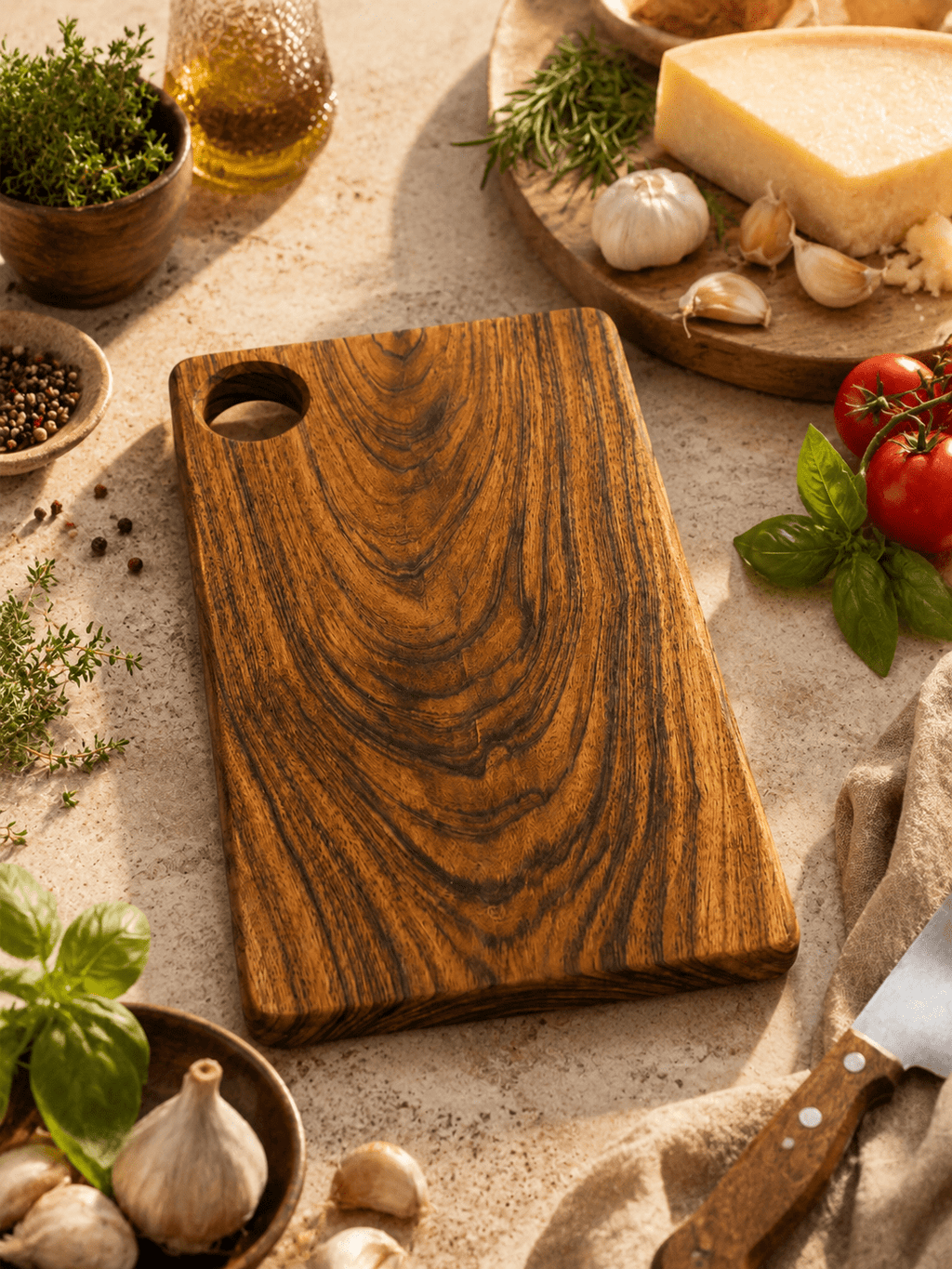 Premium Babla Wood Chopping Board with Handle | 15 × 9 × 1 Inch - KathValo
