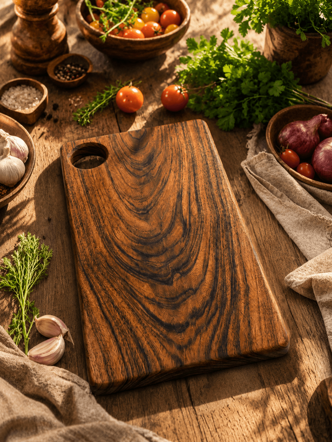 Premium Babla Wood Chopping Board with Handle | 15 × 9 × 1 Inch - KathValo