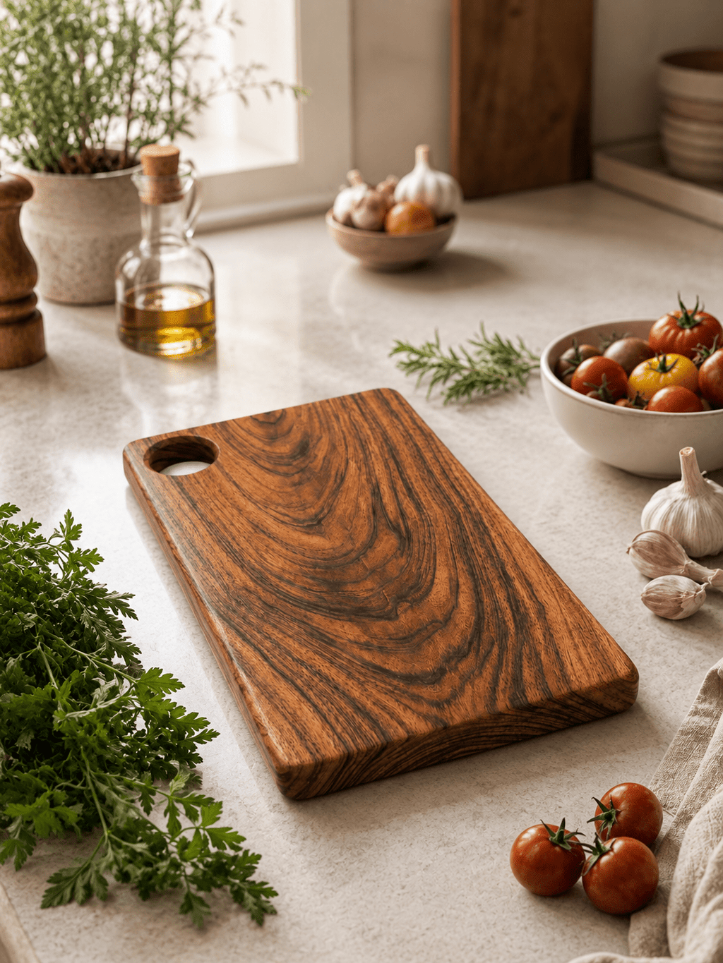 Premium Babla Wood Chopping Board with Handle | 15 × 9 × 1 Inch - KathValo