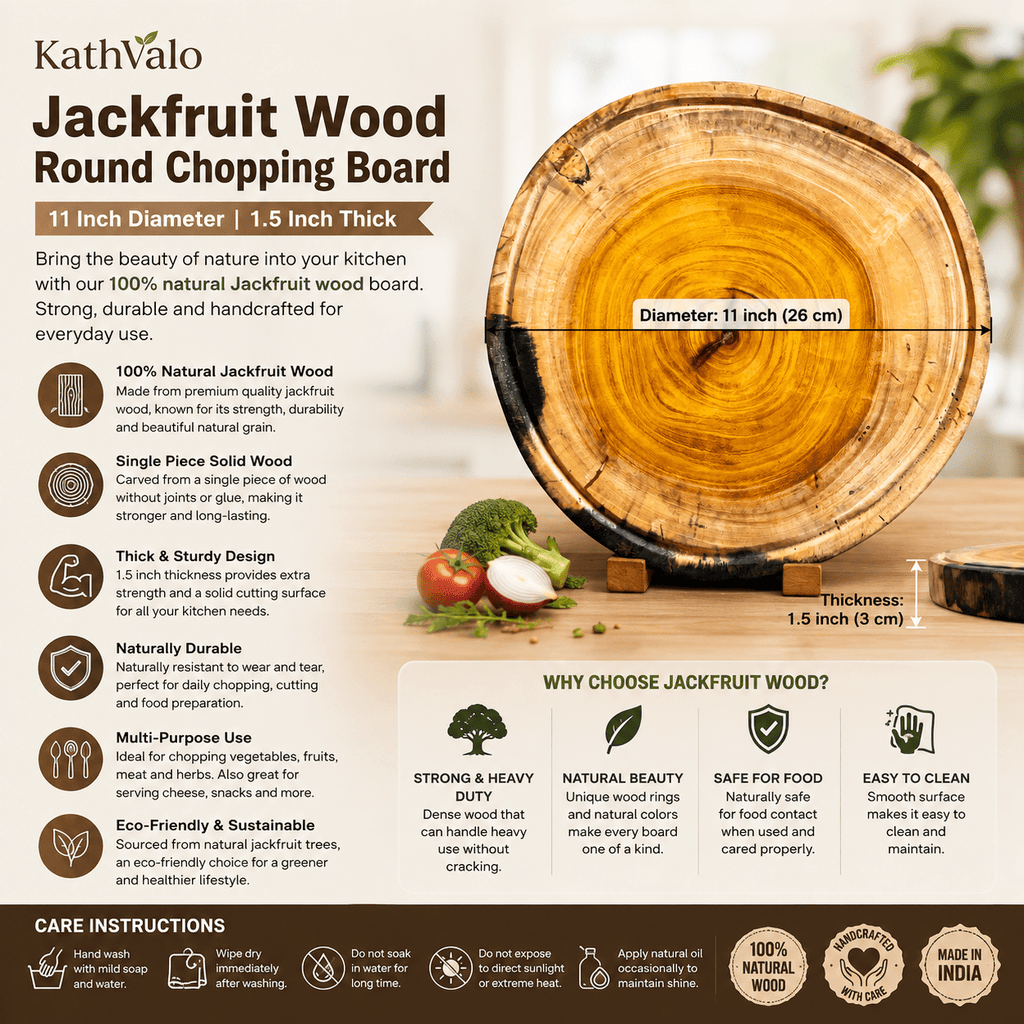 Jackfruit Wood Round Chopping Board | 11 Inch - KathValo