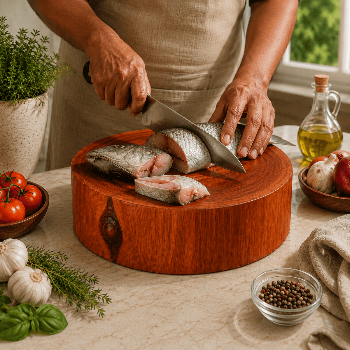 Babla Wood Round Chopping Board | 9 Inch - KathValo