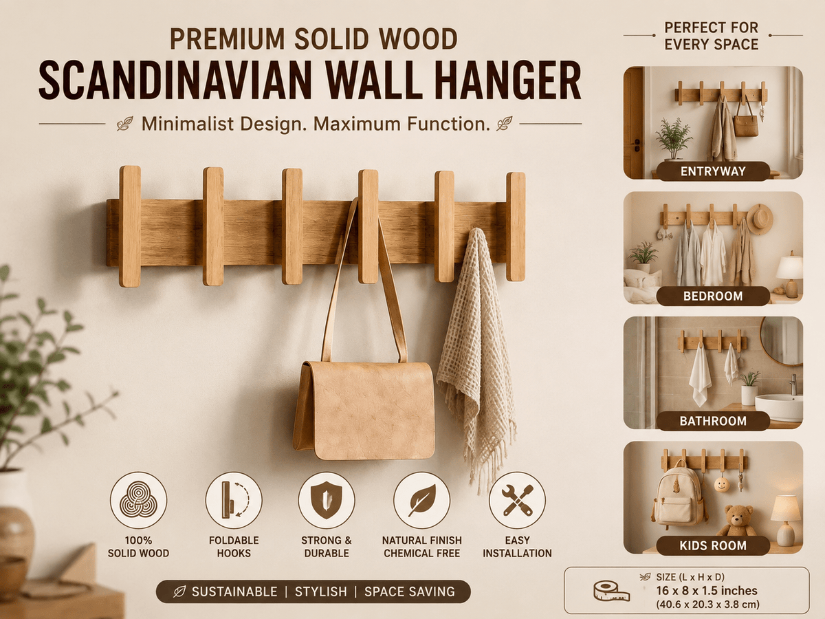 Premium Solid Wood Scandinavian Wall Hanger - KathValo