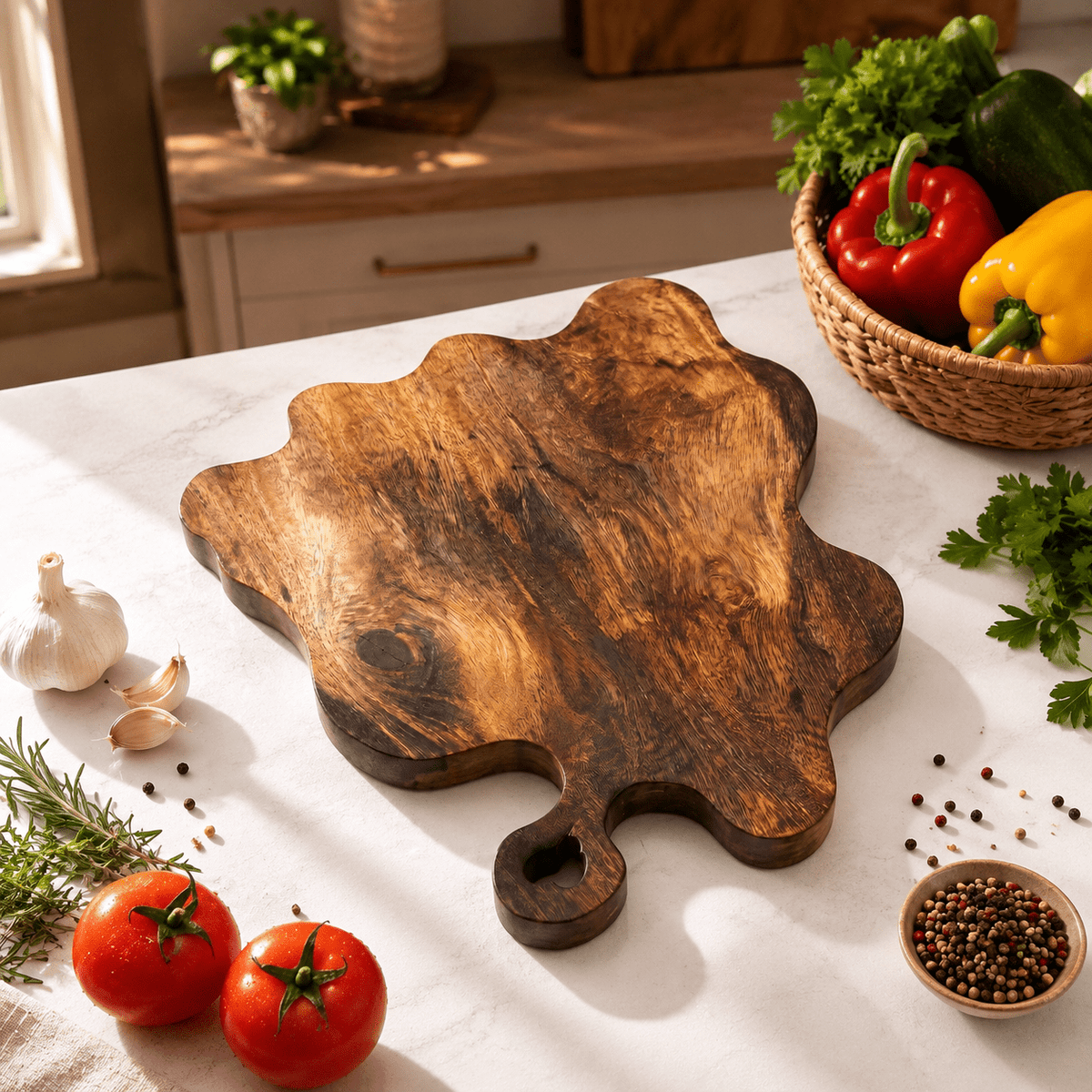 KathValo Premium Babla Wood Chopping Board for Kitchen | Extra Large 19 × 16 Inch | 1 Inch Thick | Handmade Cutting & Serving Board - KathValo