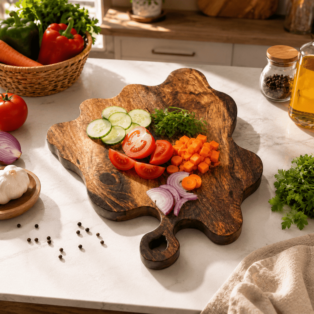 KathValo Premium Babla Wood Chopping Board for Kitchen | Extra Large 19 × 16 Inch | 1 Inch Thick | Handmade Cutting & Serving Board - KathValo