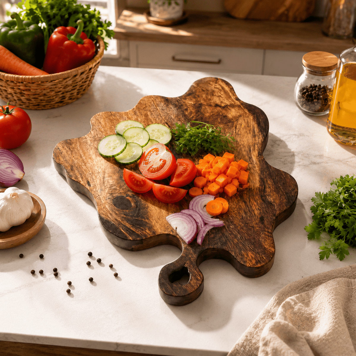 KathValo Premium Babla Wood Chopping Board for Kitchen | Extra Large 19 × 16 Inch | 1 Inch Thick | Handmade Cutting & Serving Board - KathValo