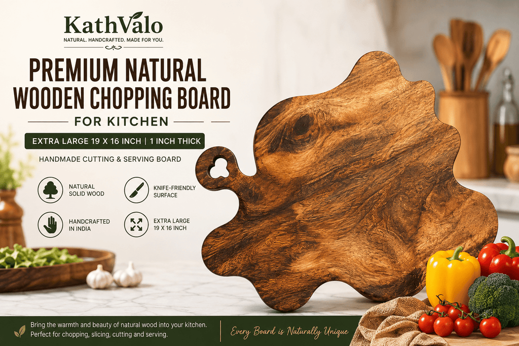 KathValo Premium Babla Wood Chopping Board for Kitchen | Extra Large 19 × 16 Inch | 1 Inch Thick | Handmade Cutting & Serving Board - KathValo