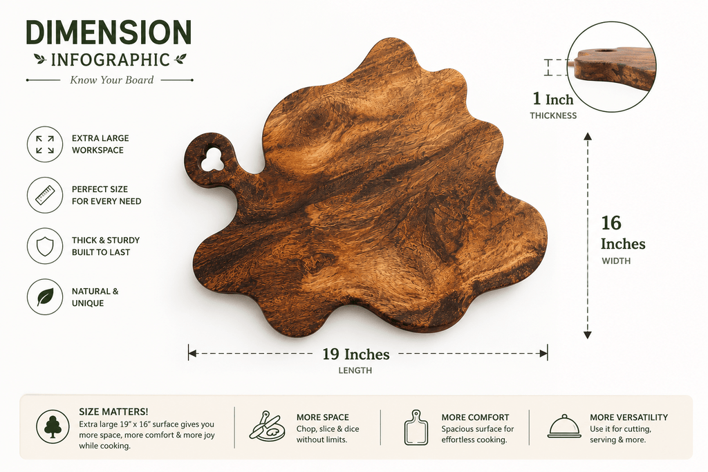 KathValo Premium Babla Wood Chopping Board for Kitchen | Extra Large 19 × 16 Inch | 1 Inch Thick | Handmade Cutting & Serving Board - KathValo