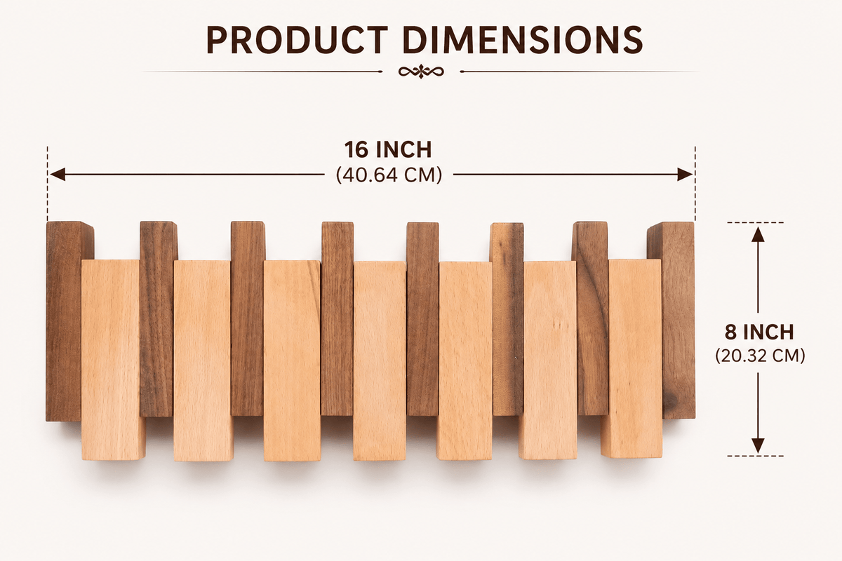Premium Solid Wood Piano Wall Hook Rack - KathValo