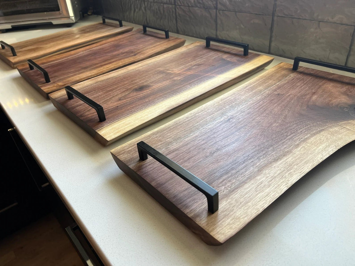 Natural wood grain detail of premium solid wood serving tray