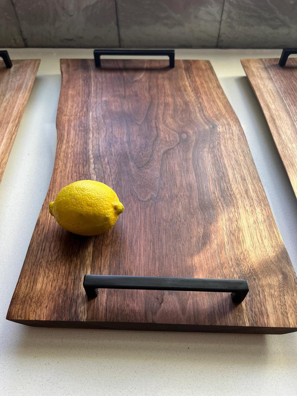 Premium handmade solid wood tray with natural live edge finish