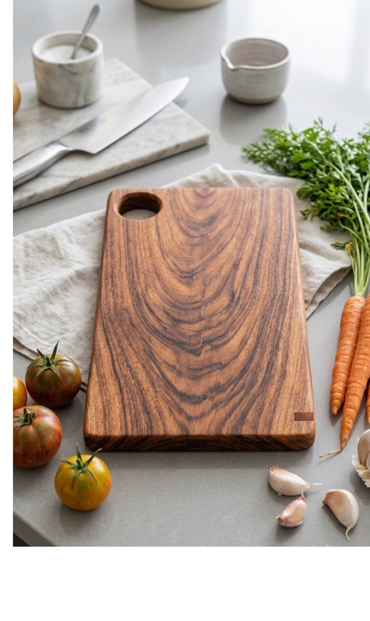 Premium Babla Wood Chopping Board with Handle | 15 × 9 × 1 Inch - KathValo