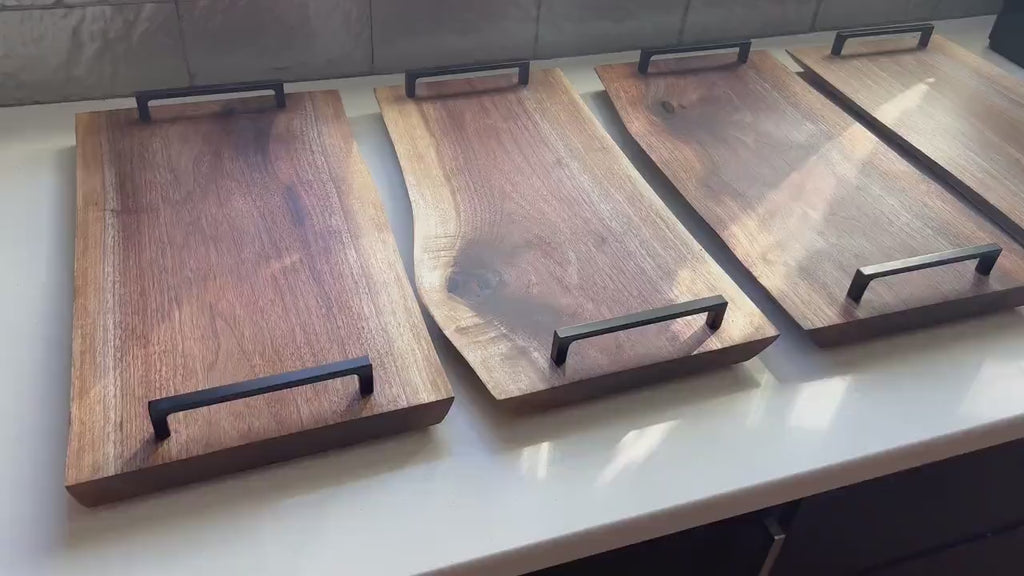 Premium Live Edge Solid Wood Serving Tray with Handles