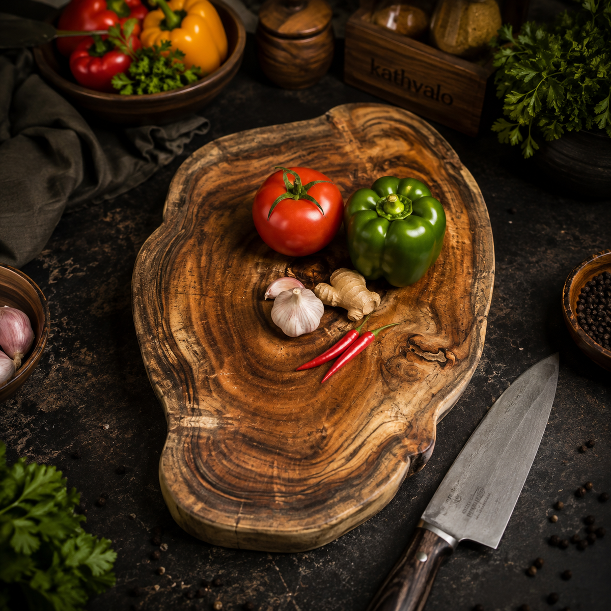 KathValo Handmade Solid Babla Wood Chopping and Serving Board