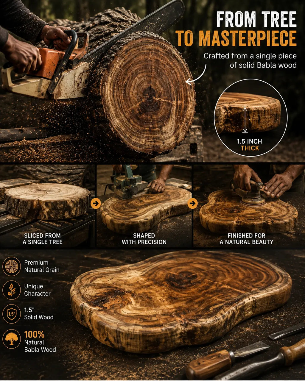 Premium Wooden Serving and Cutting Board Made from Babla Wood