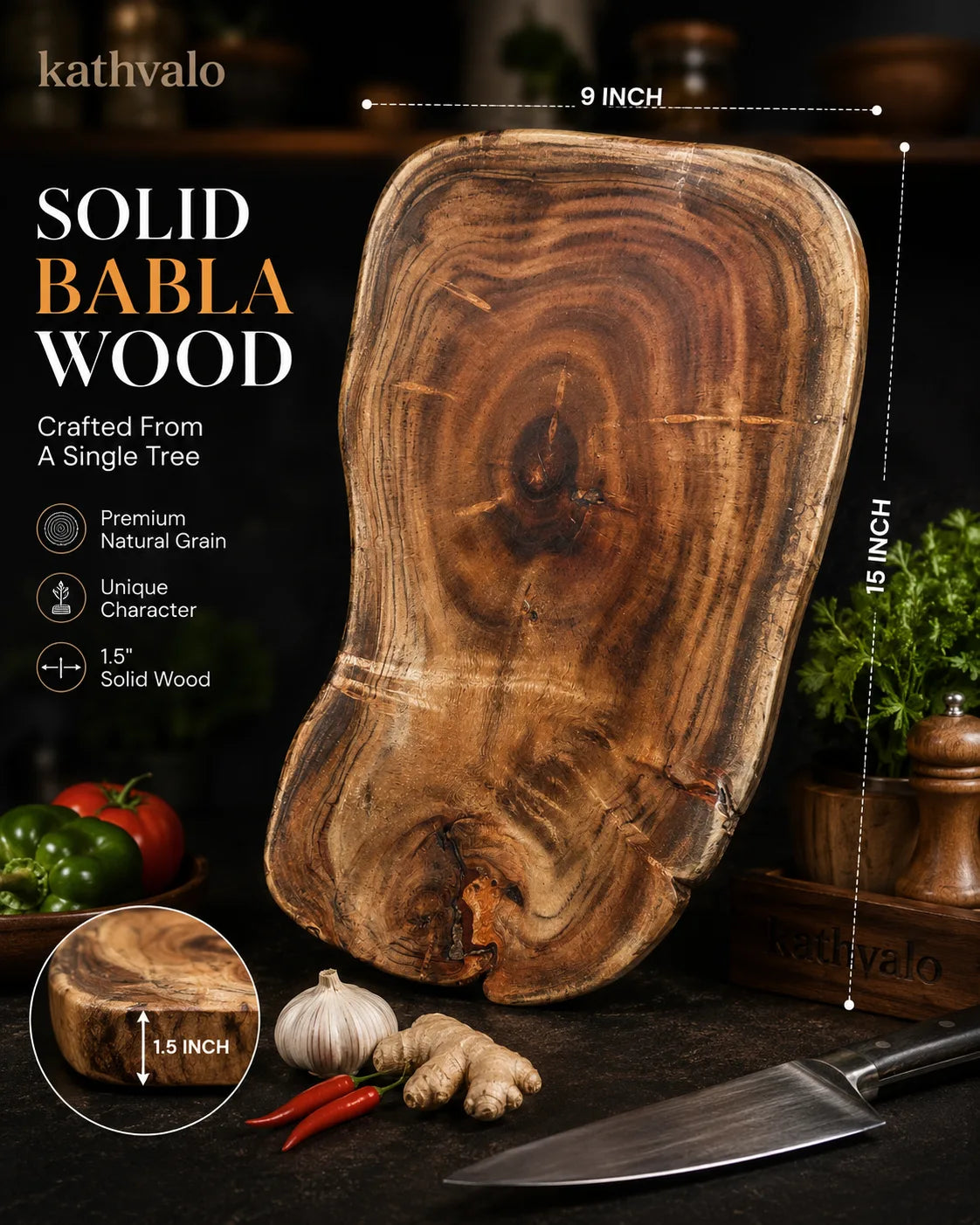 Handmade Babla Wood Cutting Board for Kitchen